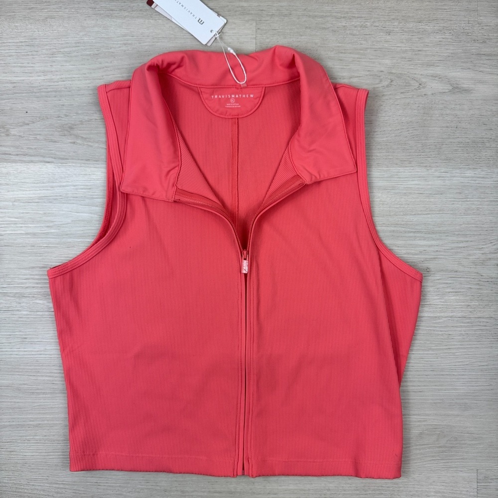 Travis Mathew Midline Sleeveless Zip Up Polo Womens XL Orange